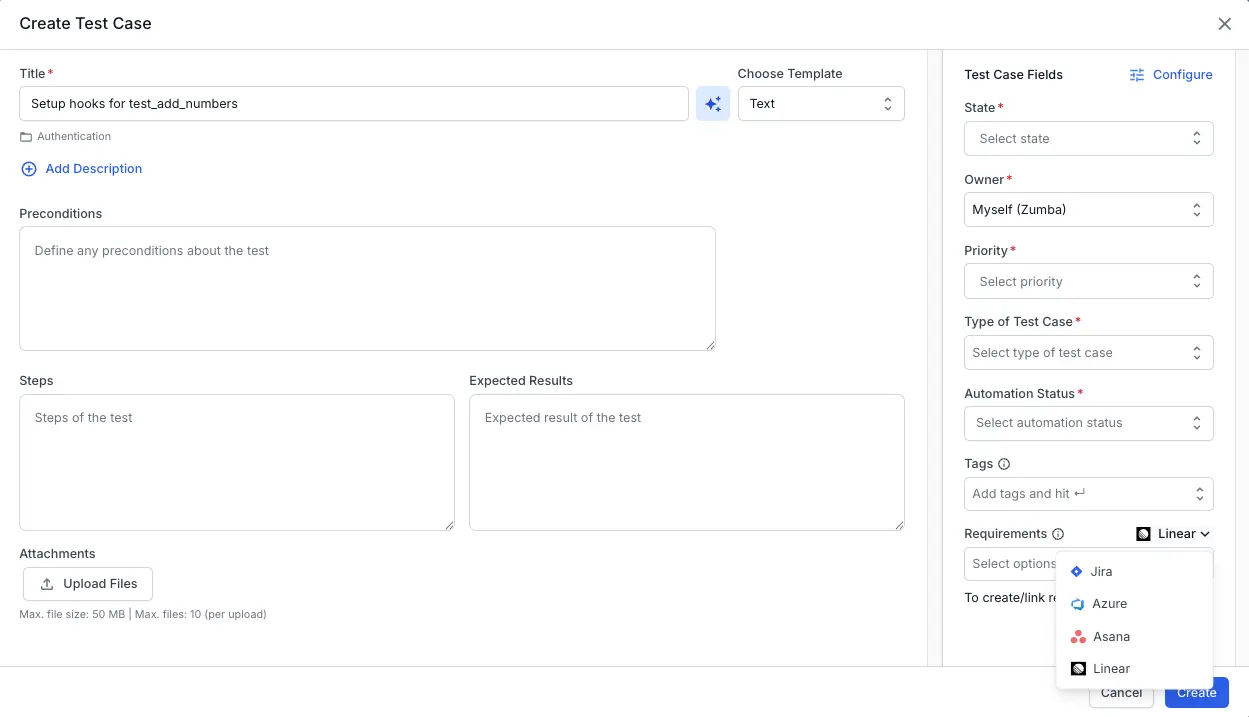 Select Linear in the requirements field