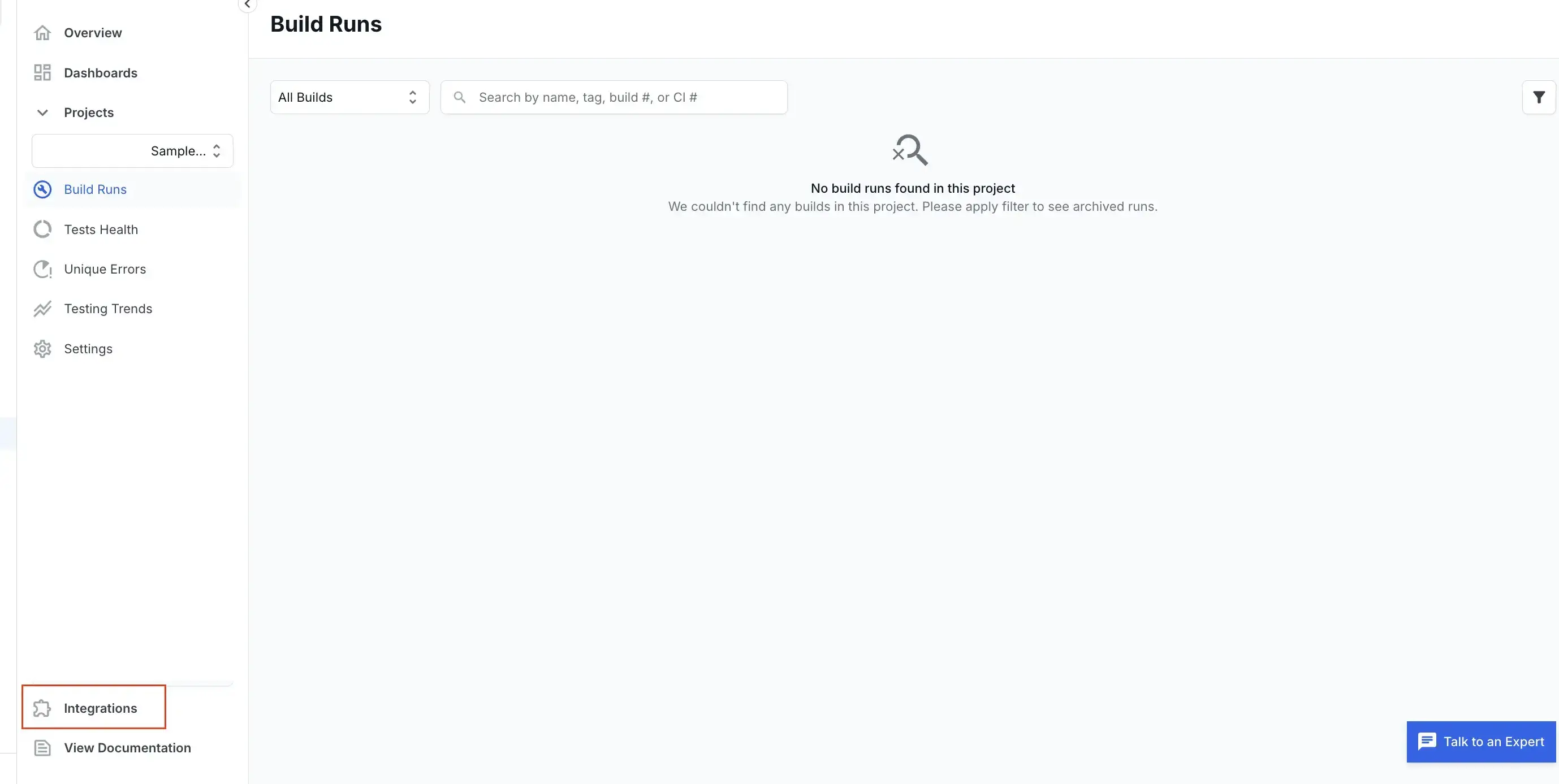 Select integrations from the left-nav