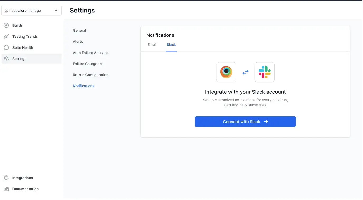 Slack Notifications - Integration Screen