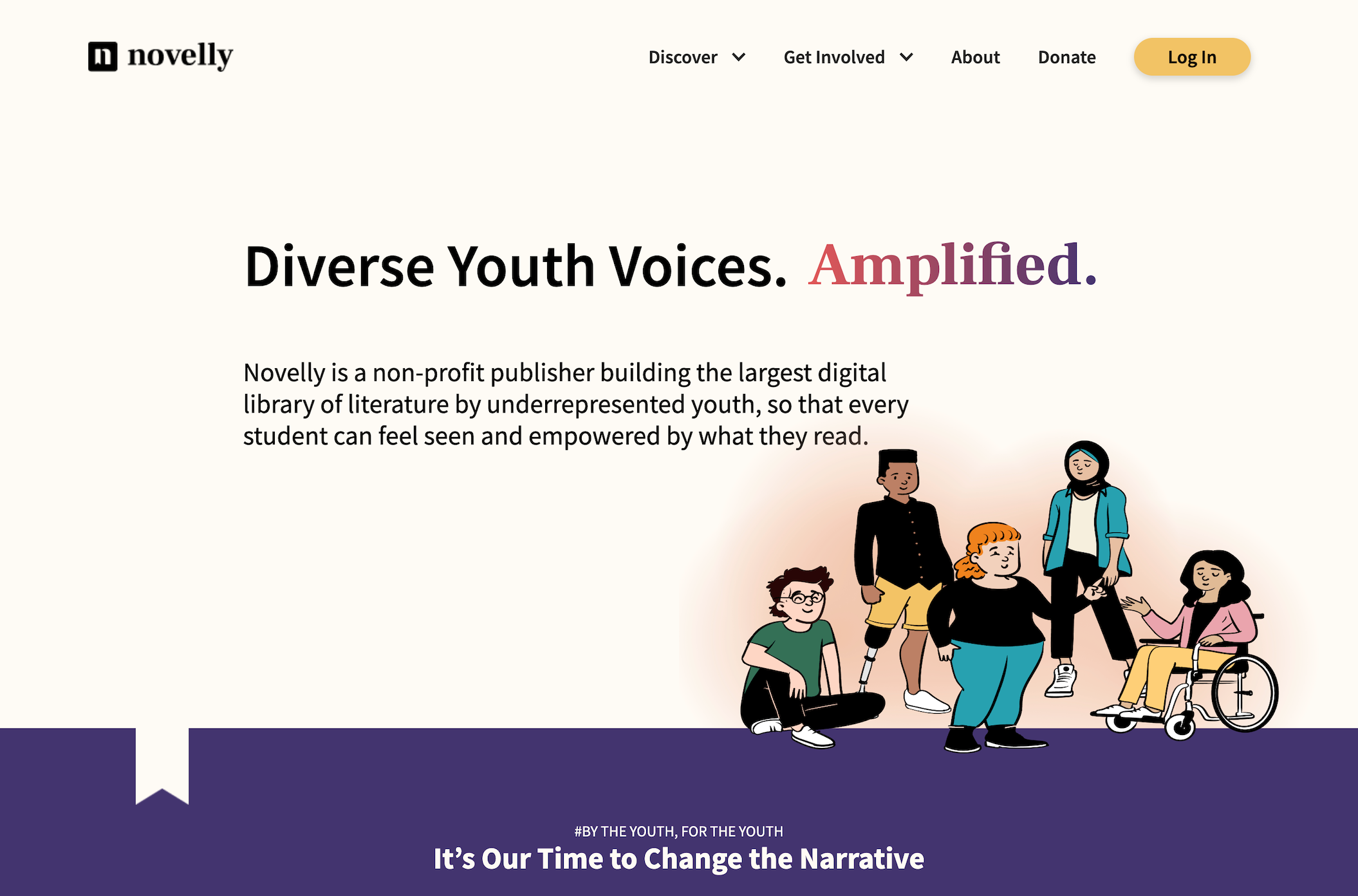 Landing page of Novelly.org, an edtech nonprofit